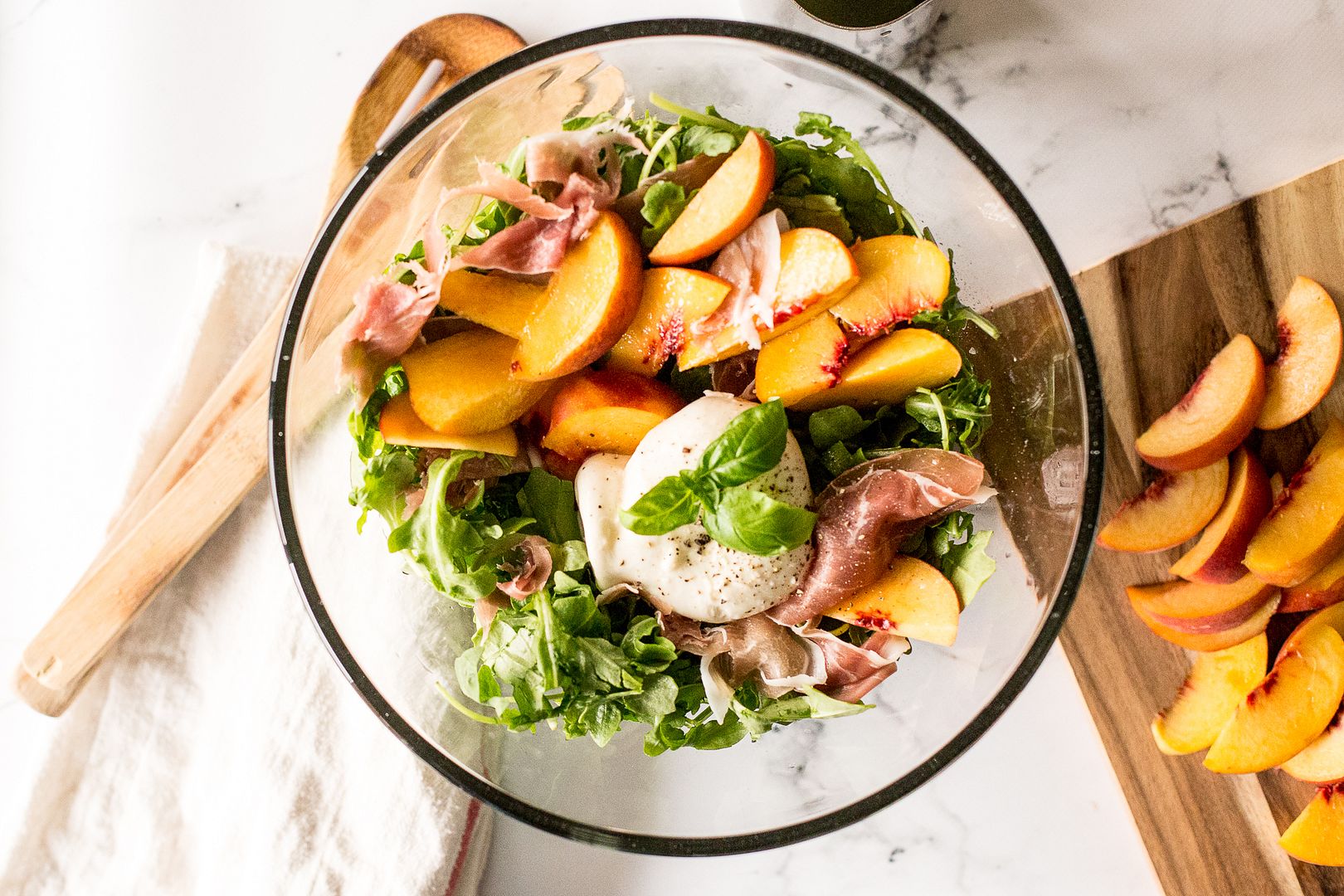 Peach, Prosciutto, and Burrata Salad Glisten and Grace